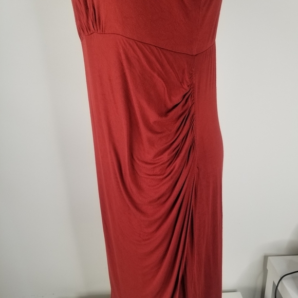 Peruvian Connection V Neck Surplice Ruching Detail Shift Dress Rust Orange L - Picture 15 of 15